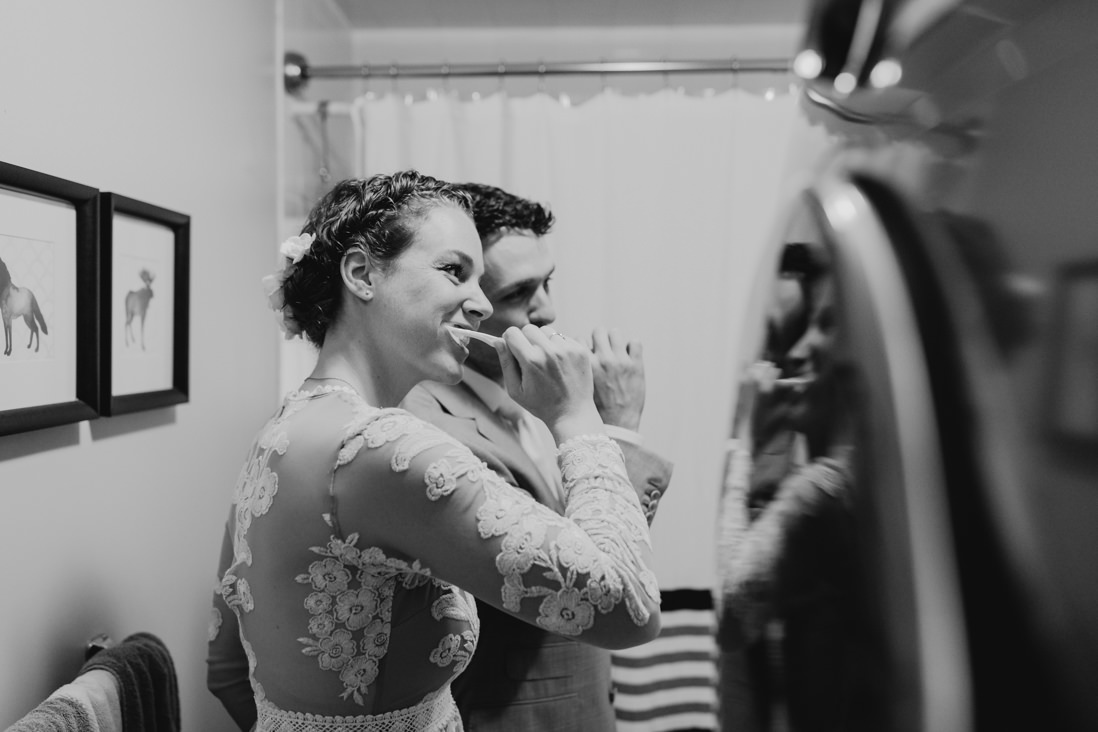 Bride and groom getting ready together EightyFifth Street Photography